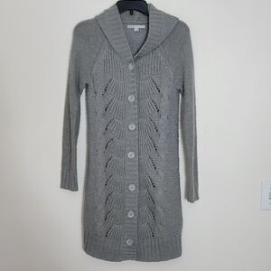 Old Navy Gray Button-Up Long Cardigan Women's Sweater Size Medium